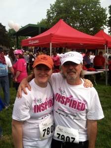 Hannah and Dad at the Susan G. Koman Race for the Cure. State Fairgrounds, Syracuse NY. May 18, 2013.